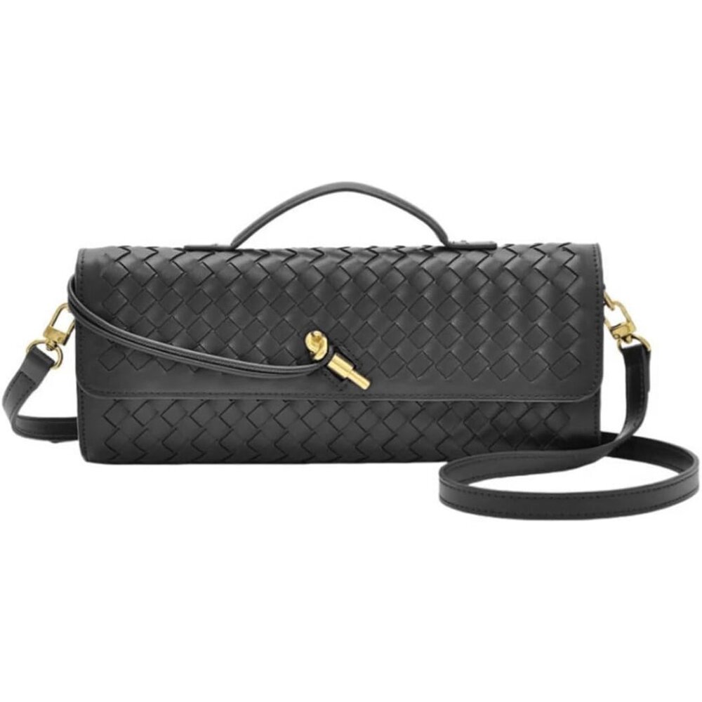 Luxury Woven Python Pattern Black Vegan Leather W… - image 1